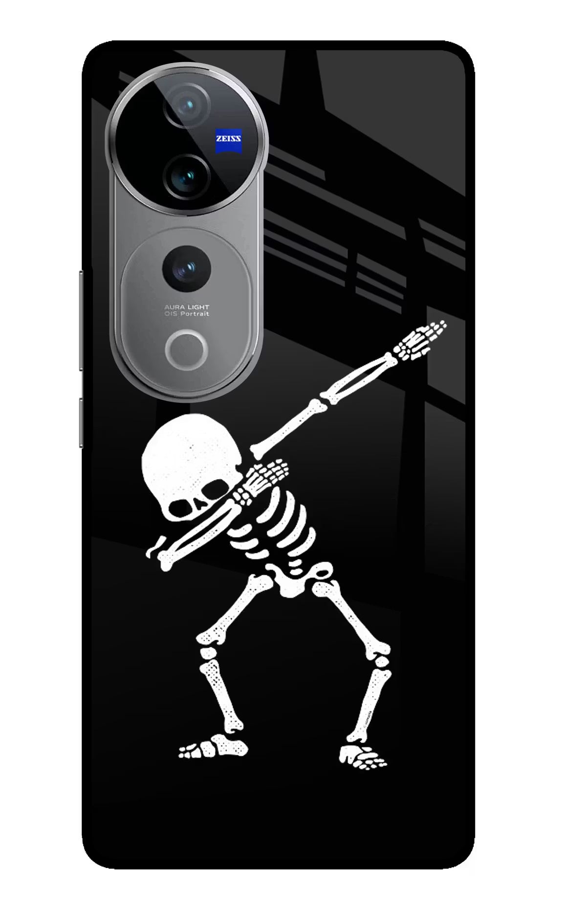 Dabbing Skeleton Art Vivo V40 Pro 5G Glass Case Back Cover by Casekaro