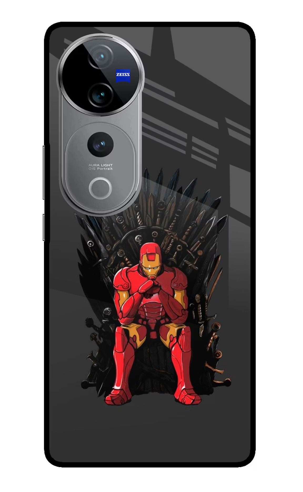 Ironman Throne Vivo V40 Pro 5G Glass Case Back Cover by Casekaro