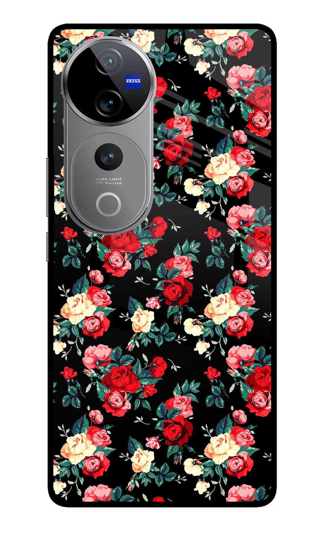 Rose Pattern Vivo V40 Pro 5G Glass Case Back Cover by Casekaro