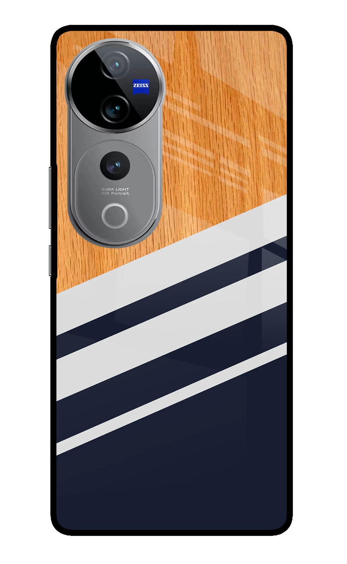 Blue and white wooden Vivo V40 Pro 5G Glass Case Back Cover by Casekaro
