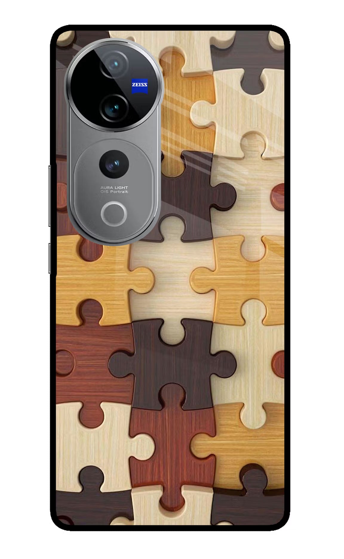 Wooden Puzzle Vivo V40 Pro 5G Glass Case Back Cover by Casekaro