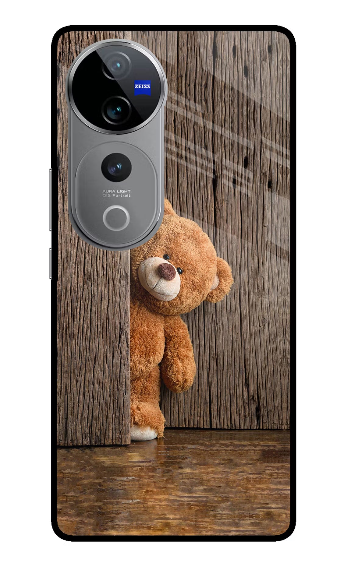 Teddy Wooden Vivo V40 Pro 5G Glass Case Back Cover by Casekaro