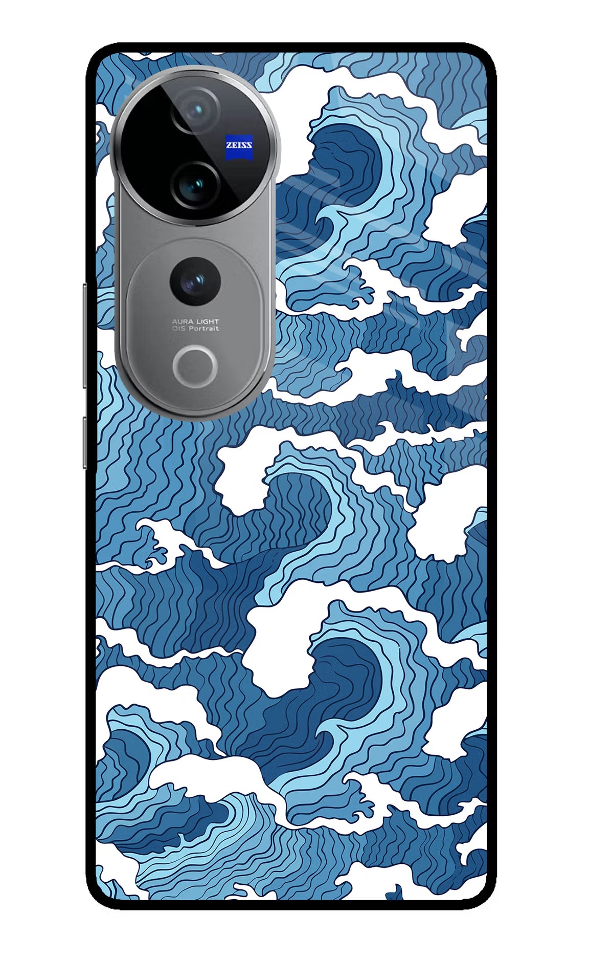 Blue Waves Vivo V40 Pro 5G Glass Case Back Cover by Casekaro