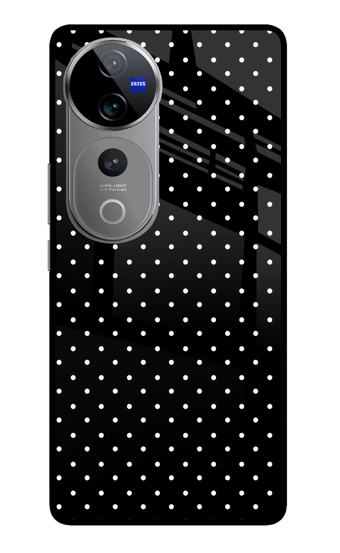 White Dots Vivo V40 Pro 5G Glass Case Back Cover by Casekaro