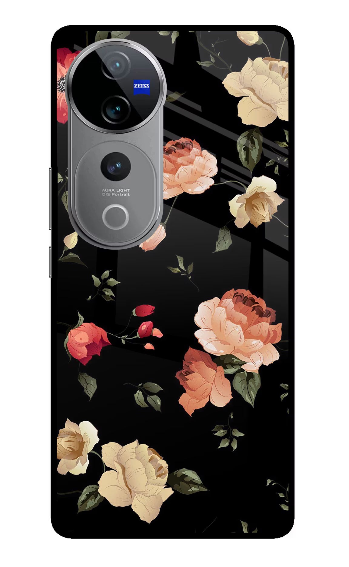 Flowers Vivo V40 Pro 5G Glass Case Back Cover by Casekaro