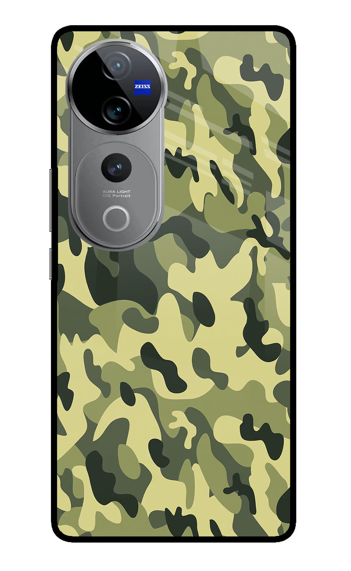 Camouflage Vivo V40 Pro 5G Glass Case Back Cover by Casekaro
