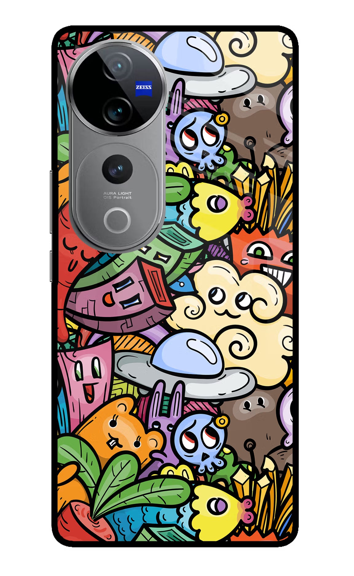 Veggie Doodle Vivo V40 Pro 5G Glass Case Back Cover by Casekaro