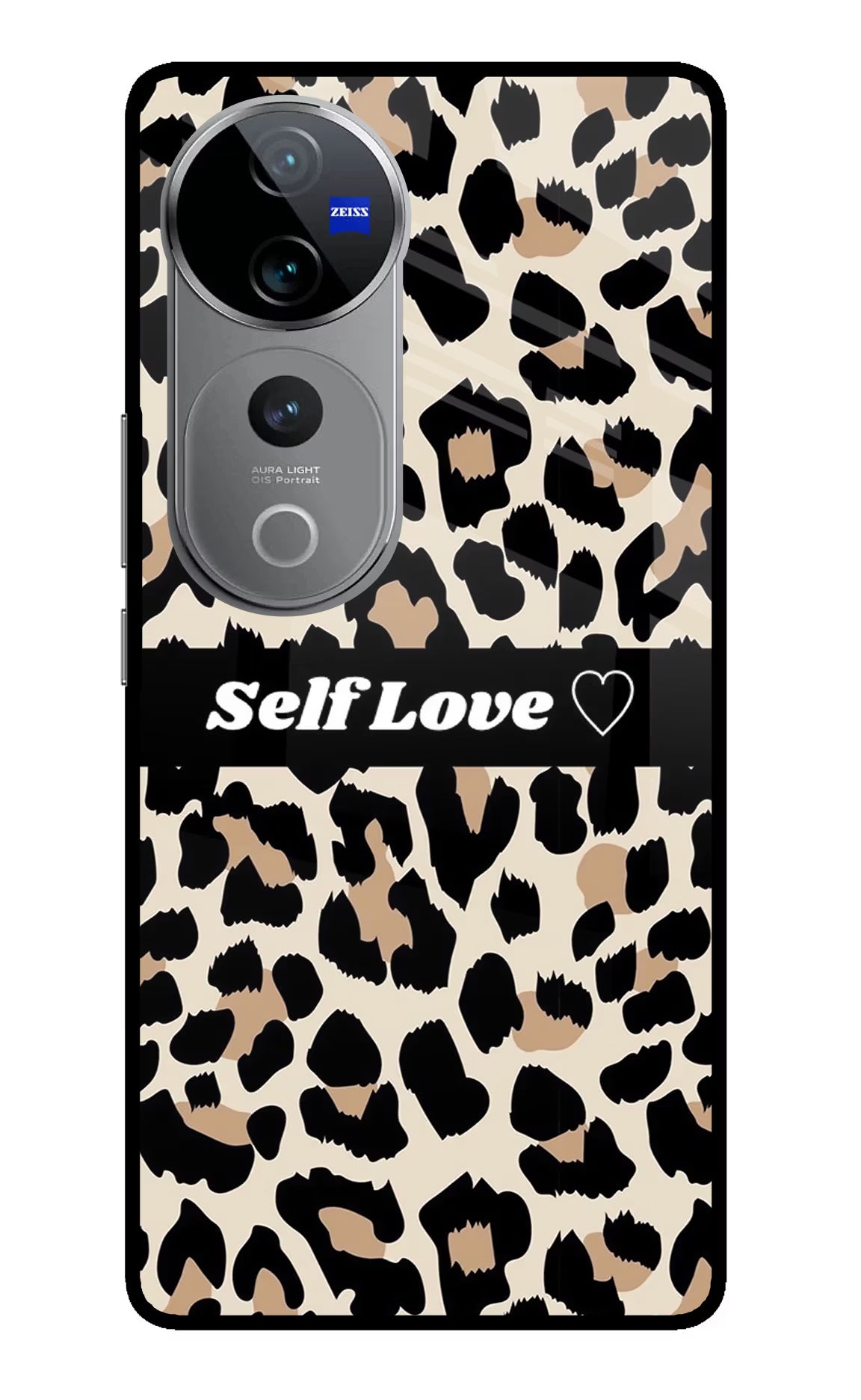 Leopard Print Self Love Vivo V40 Pro 5G Glass Case Back Cover by Casekaro