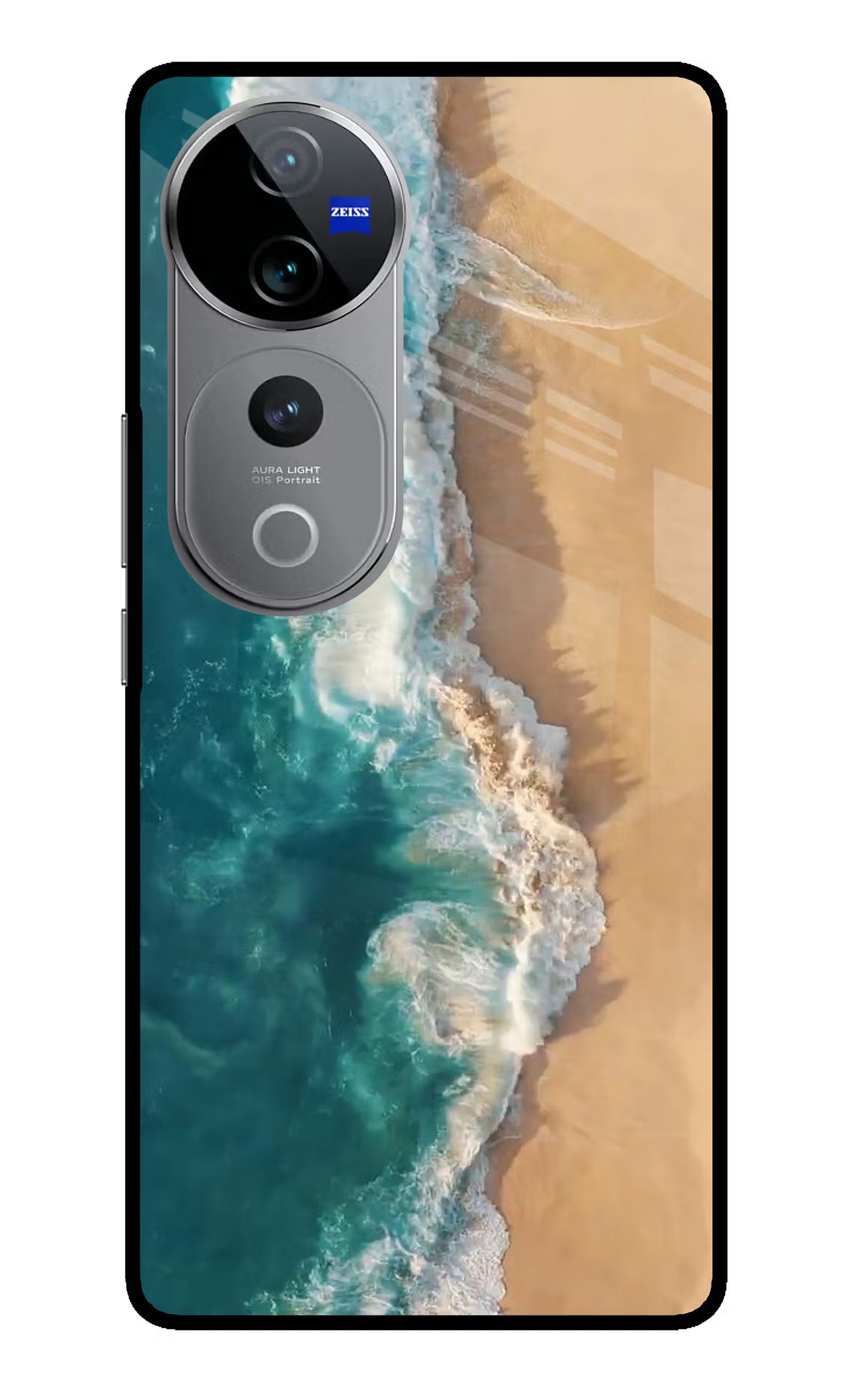 Ocean Beach Vivo V40 Pro 5G Glass Case Back Cover by Casekaro