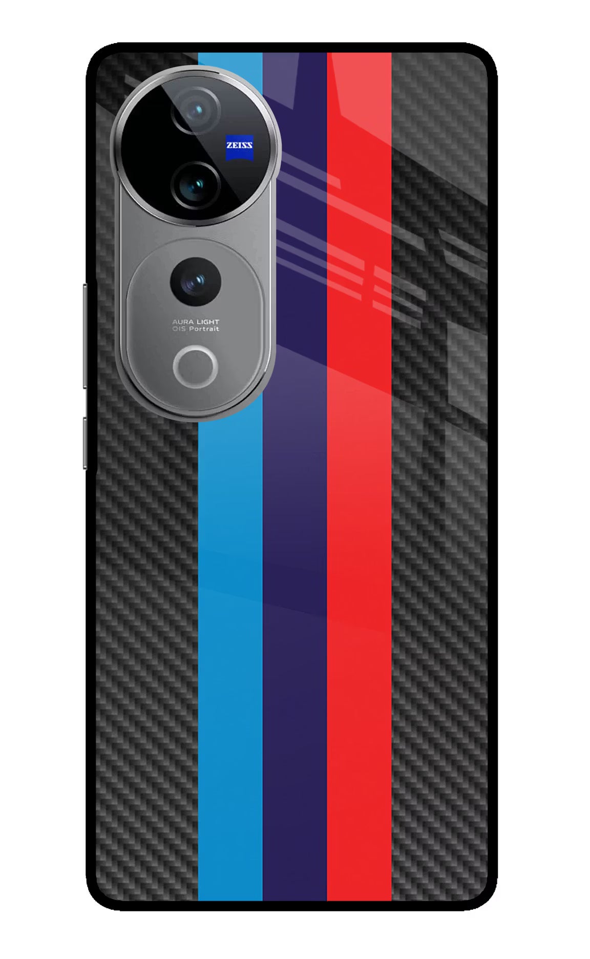BMW Stripes Pattern Vivo V40 Pro 5G Glass Case Back Cover by Casekaro
