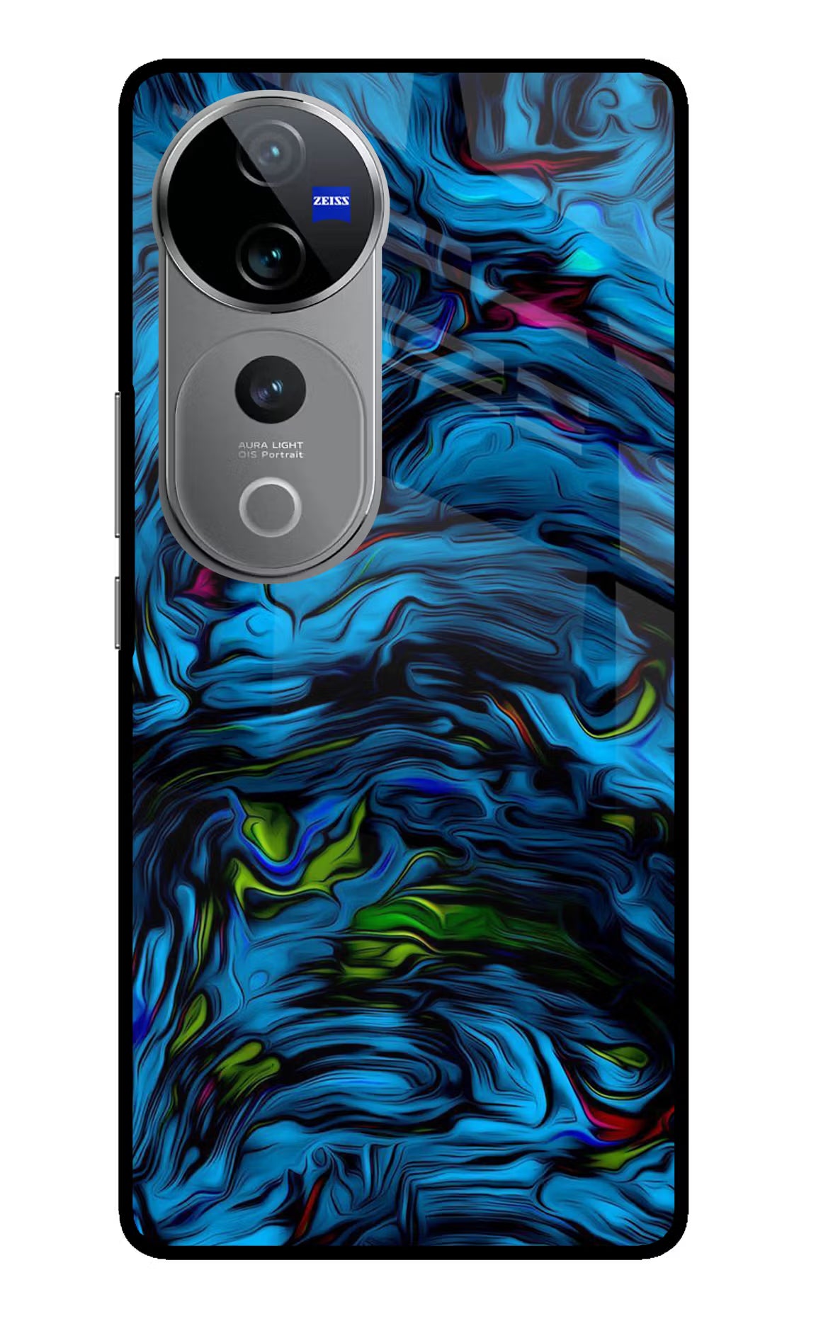 Dark Blue Abstract Vivo V40 Pro 5G Glass Case Back Cover by Casekaro