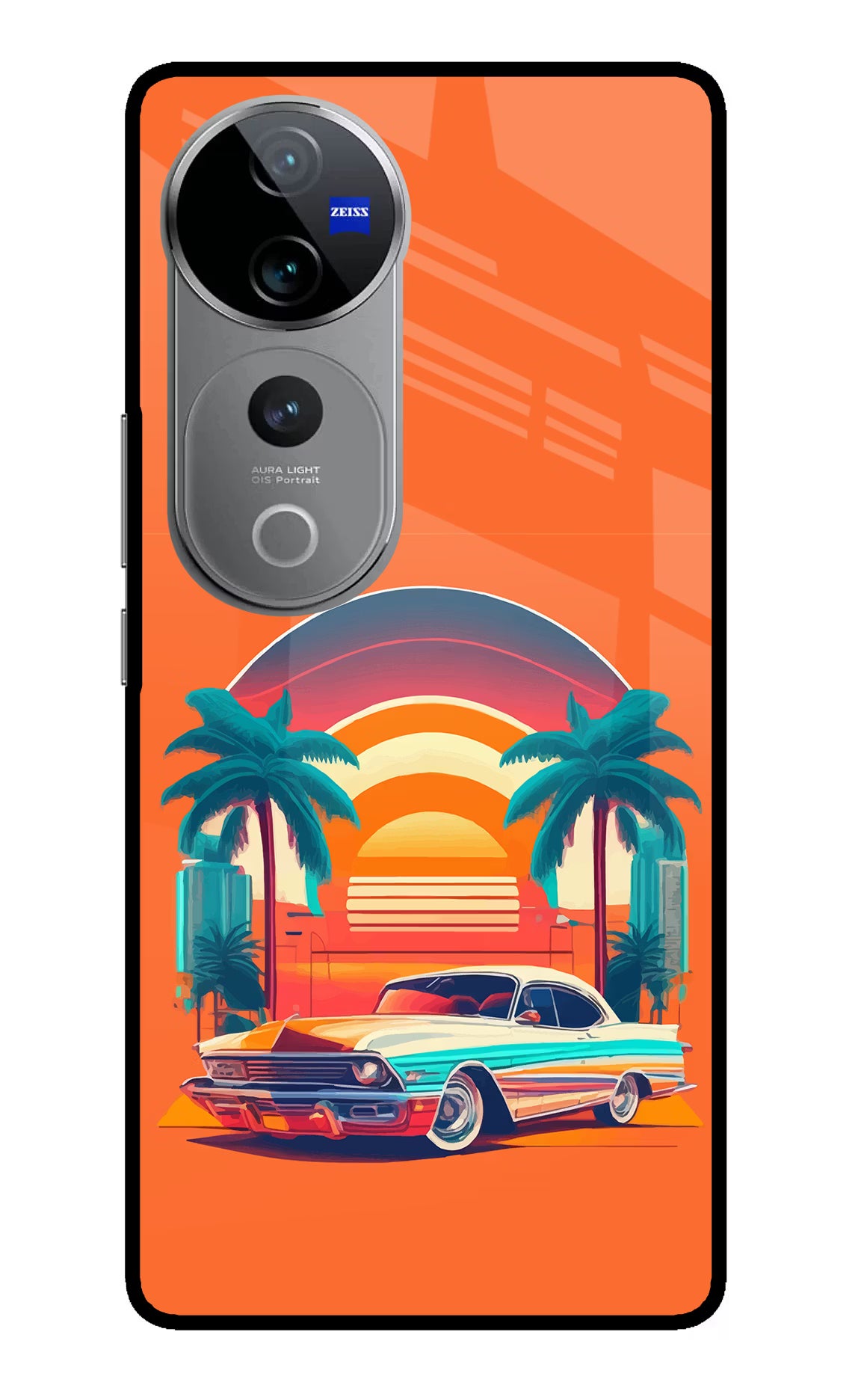 Palm Drive 80s Vivo V40 Pro 5G Glass Case Back Cover by Casekaro