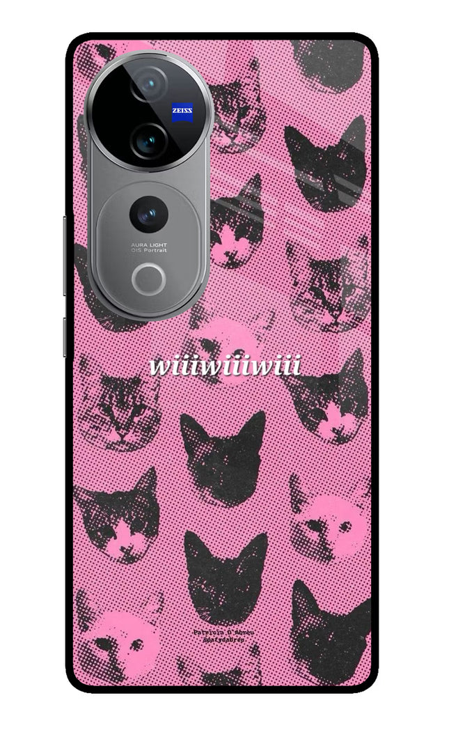 Pink Cats Vivo V40 Pro 5G Glass Case
