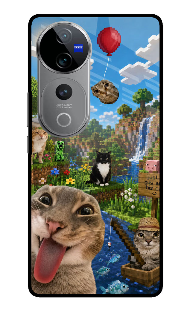 Minecraft Cat Chaos Vivo V40 Pro 5G Glass Case