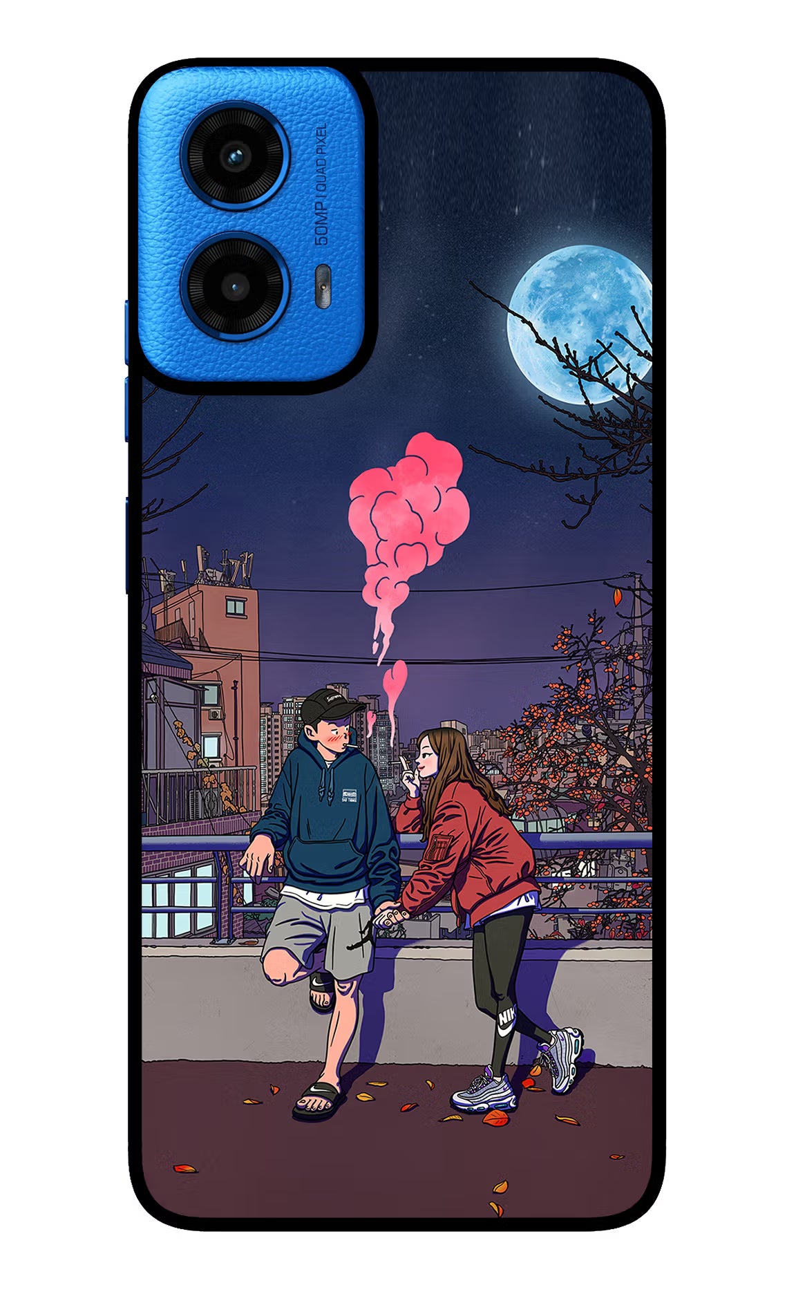 Chilling Couple Moto G45 Glass Case Back Cover by Casekaro