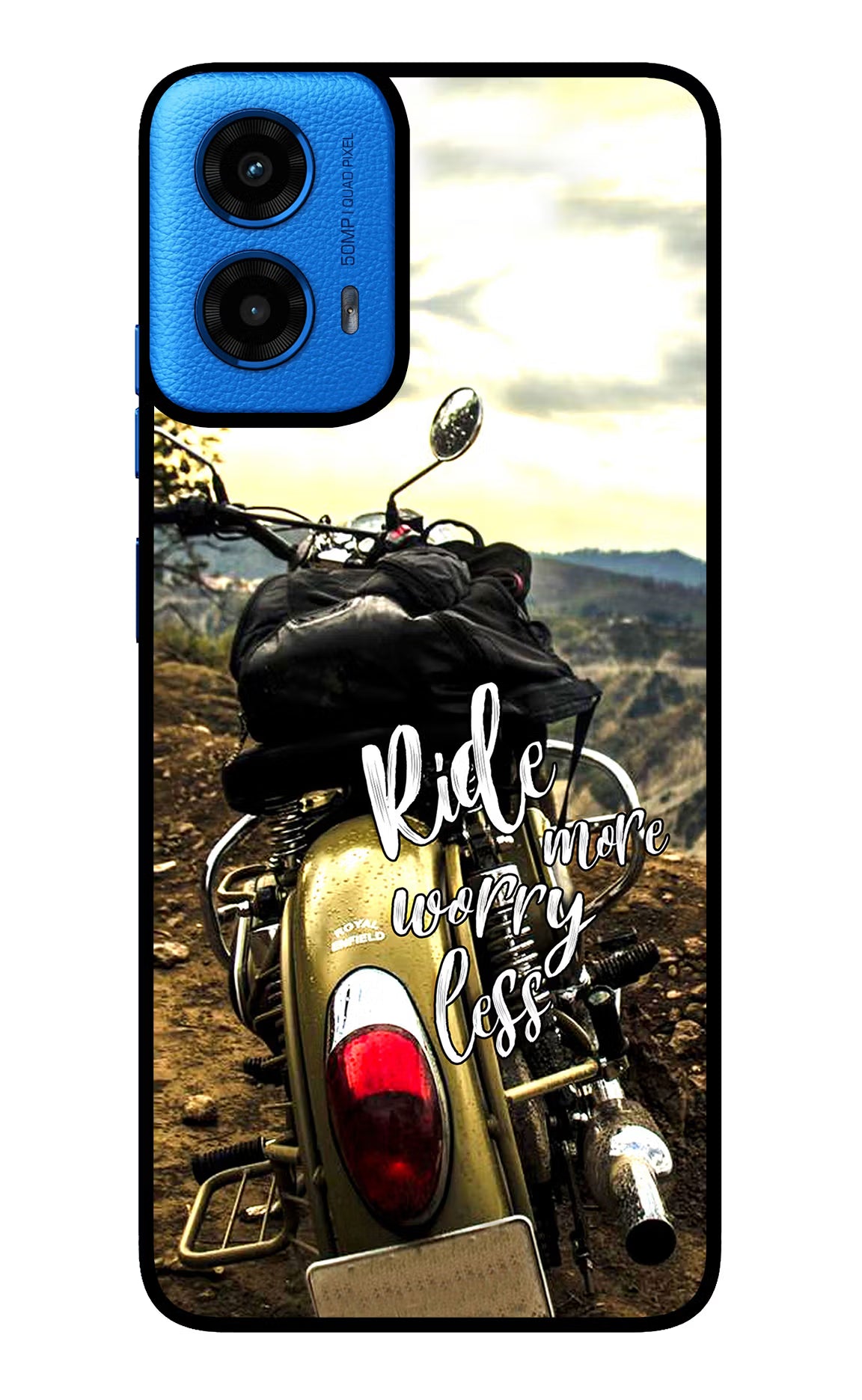 Ride More Worry Less Moto G45 Glass Case Back Cover by Casekaro