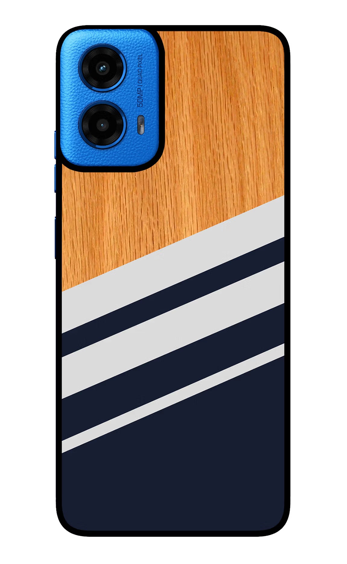 Blue and white wooden Moto G45 Glass Case