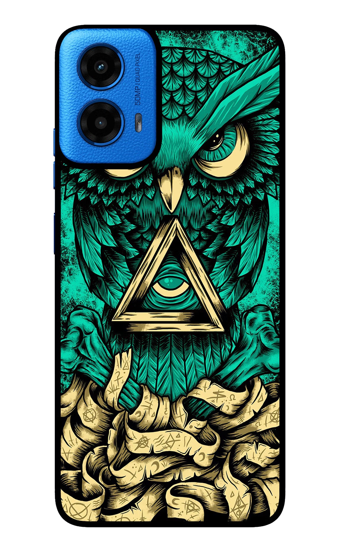 Green Owl Moto G45 Glass Case Back Cover by Casekaro