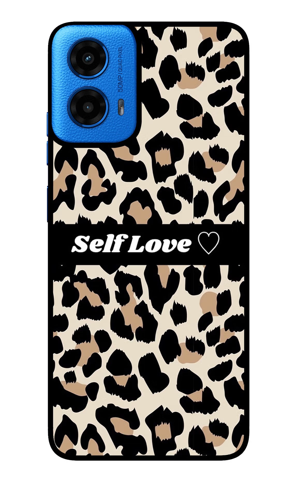 Leopard Print Self Love Moto G45 Glass Case Back Cover by Casekaro