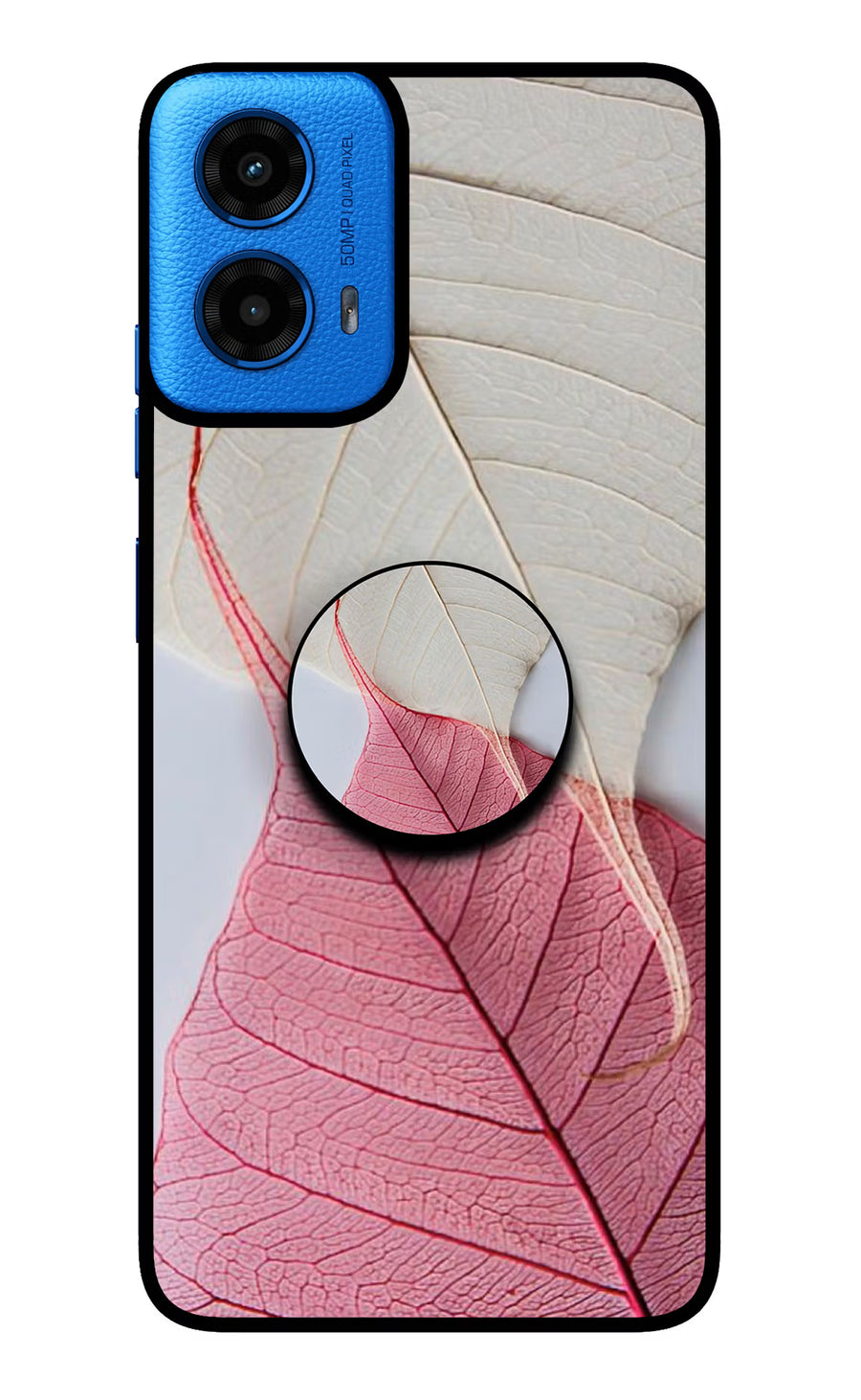 White Pink Leaf Moto G45 Pop Case, Glass case