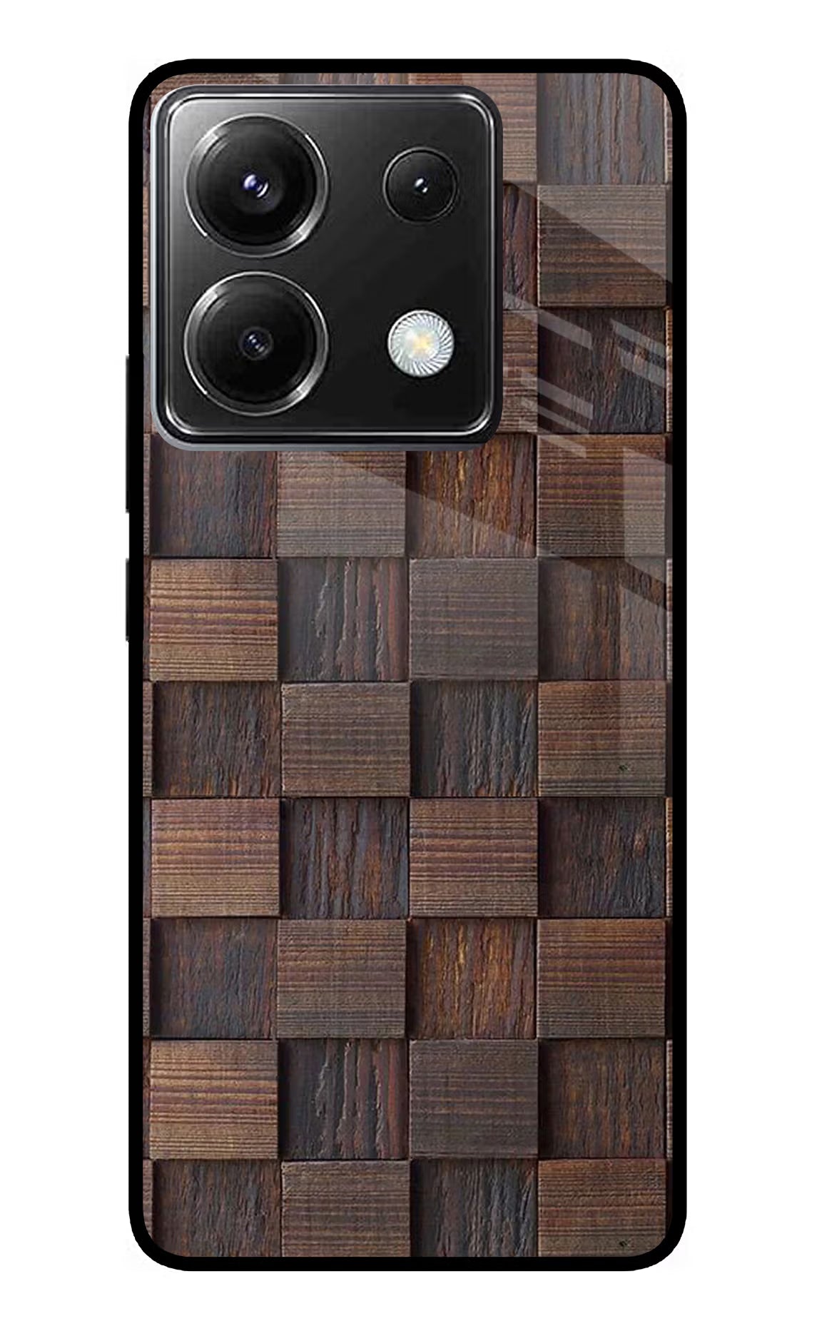 Wooden Cube Design Poco X6 Glass Case Back Cover by Casekaro