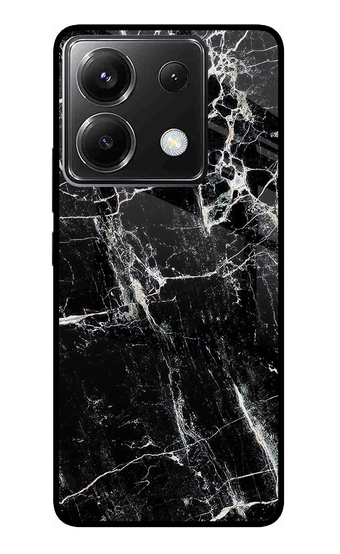 Black Marble Texture Poco X6 Glass Case Back Cover by Casekaro