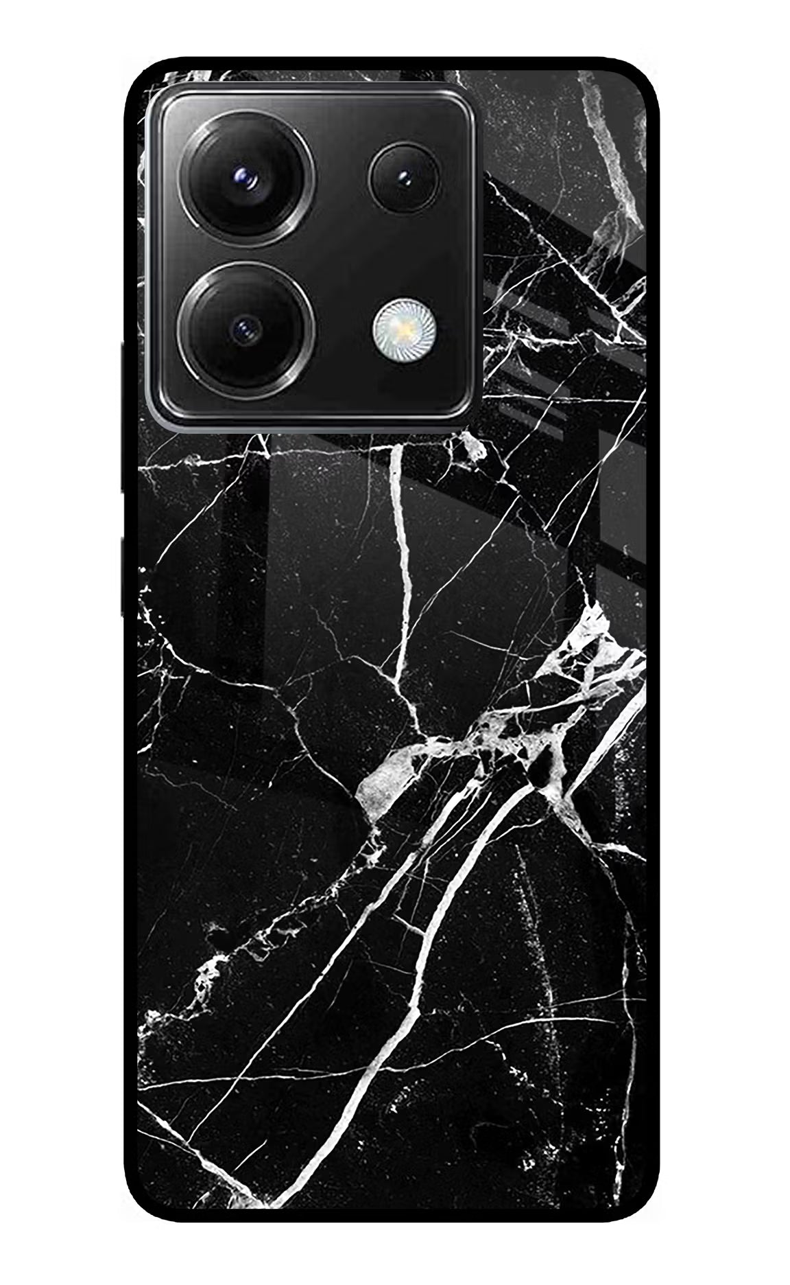 Black Marble Pattern Poco X6 Glass Case Back Cover by Casekaro