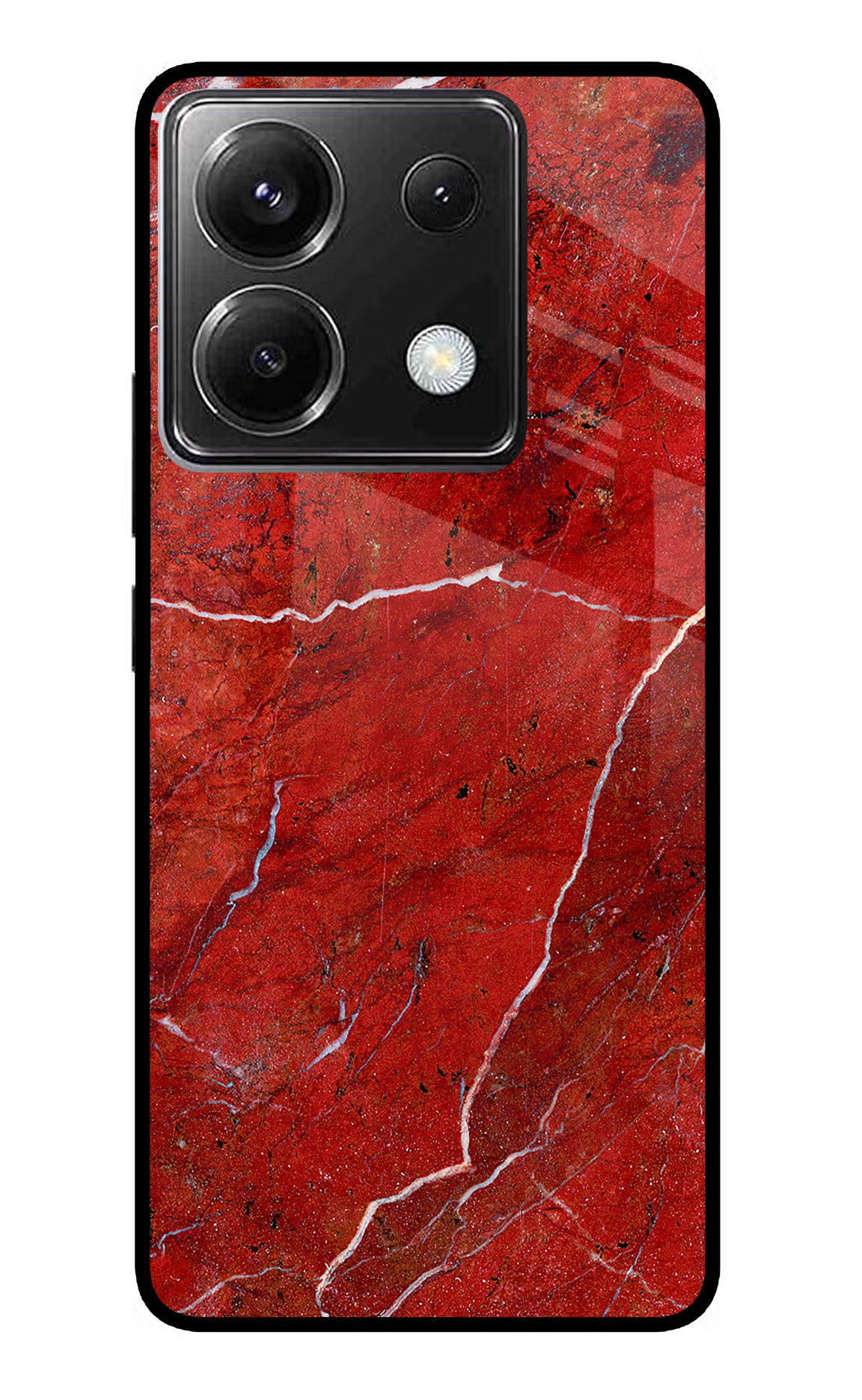 Red Marble Design Poco X6 Glass Case Back Cover by Casekaro