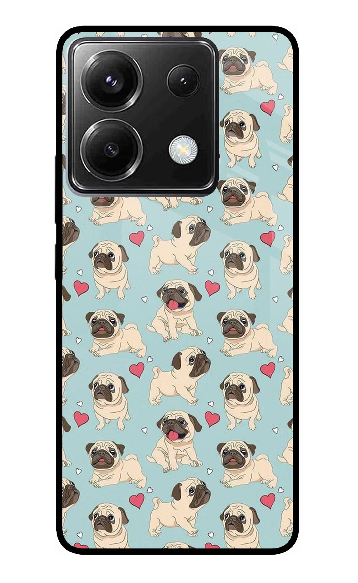 Pug Dog Poco X6 Glass Case Back Cover by Casekaro