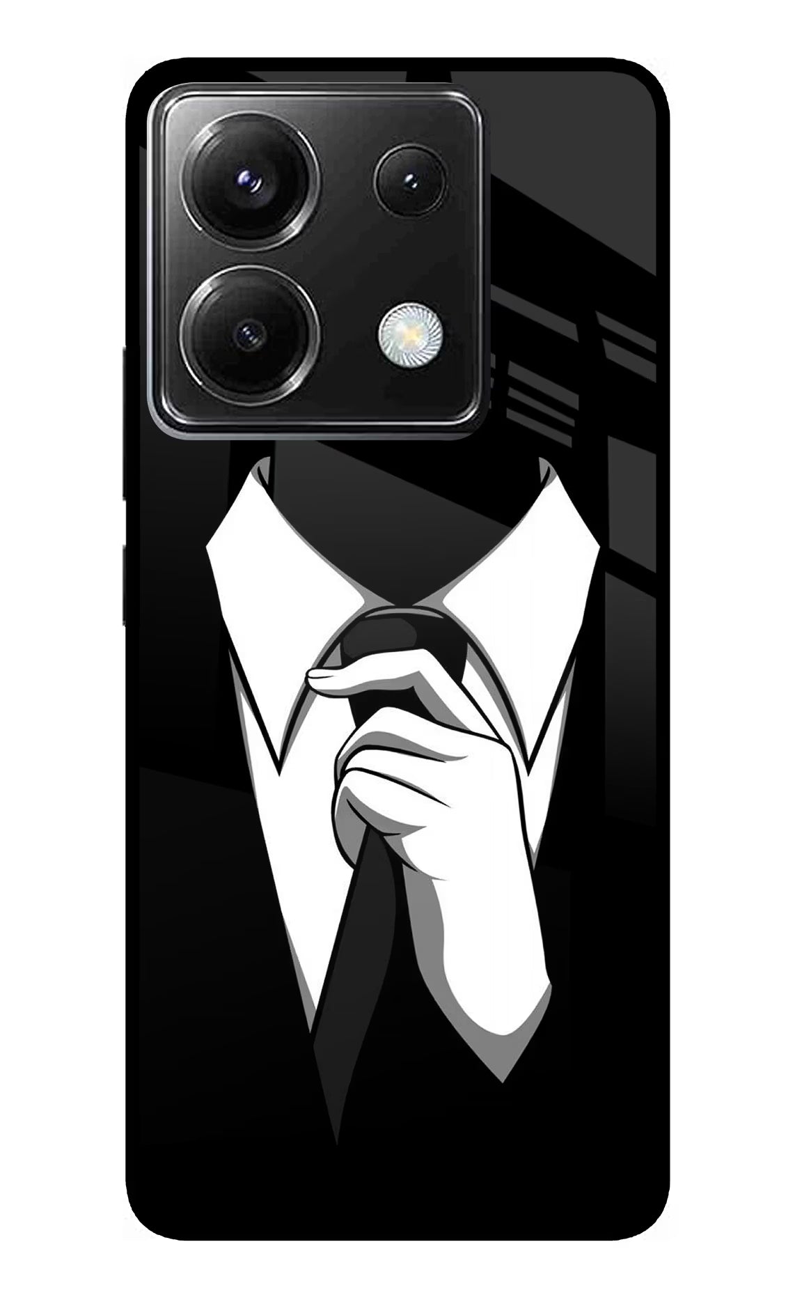 Black Tie Poco X6 Glass Case Back Cover by Casekaro