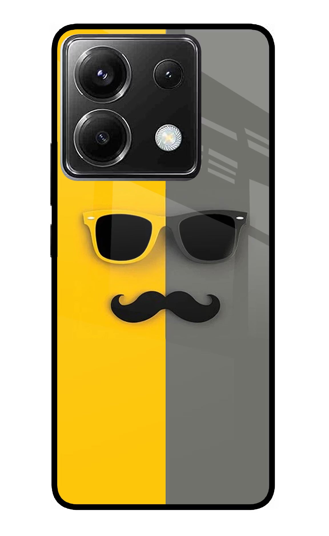 Sunglasses with Mustache Poco X6 Glass Case Back Cover by Casekaro