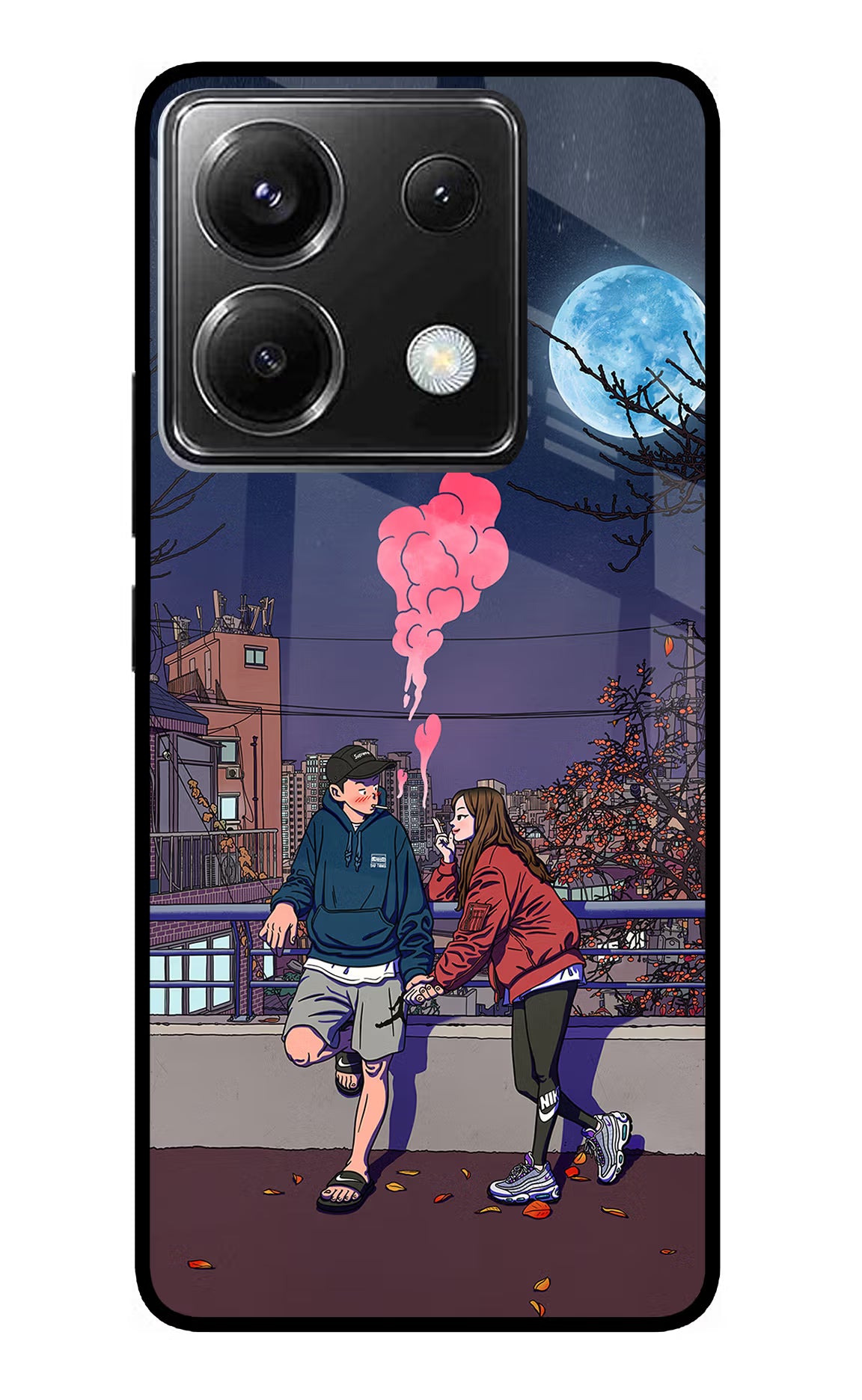 Chilling Couple Poco X6 Glass Case Back Cover by Casekaro
