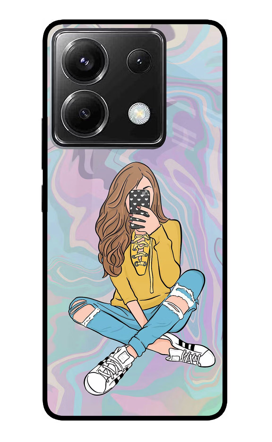 Selfie Girl Poco X6 Glass Case Back Cover by Casekaro