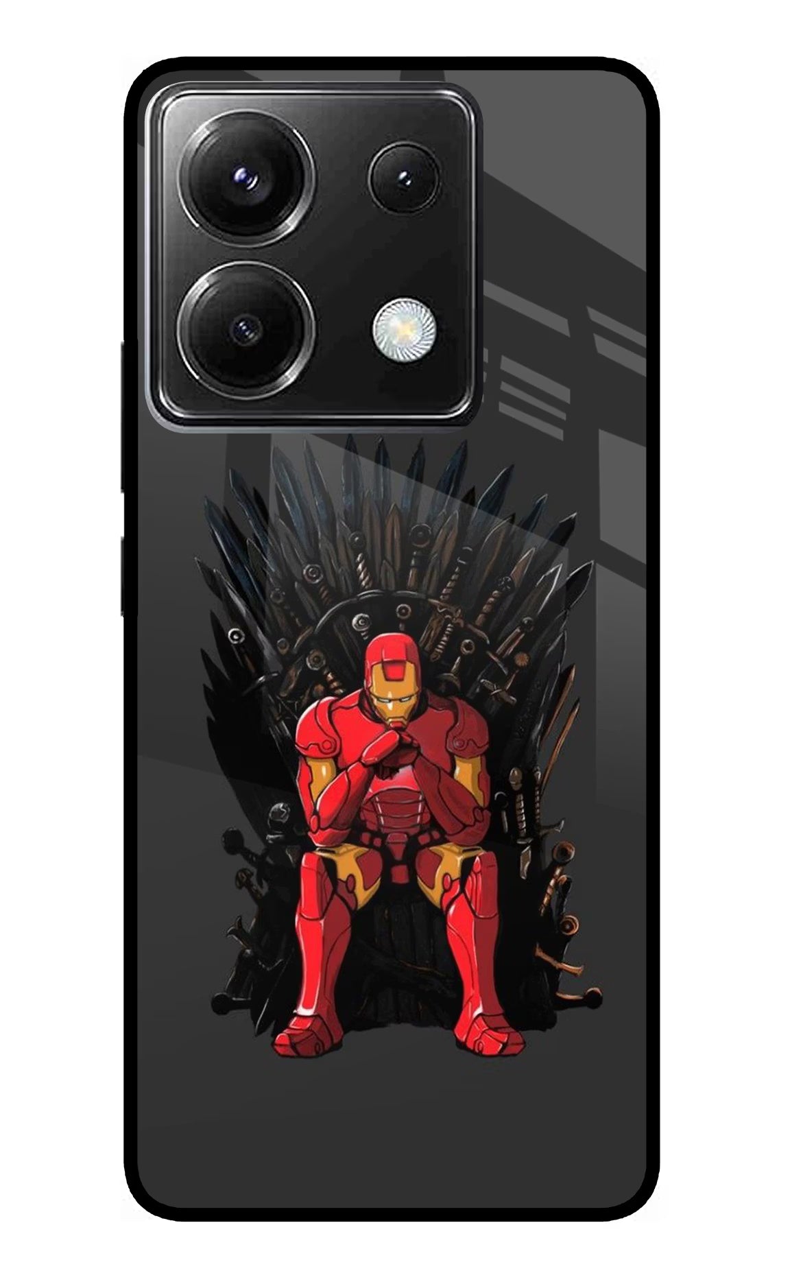 Ironman Throne Poco X6 Glass Case Back Cover by Casekaro