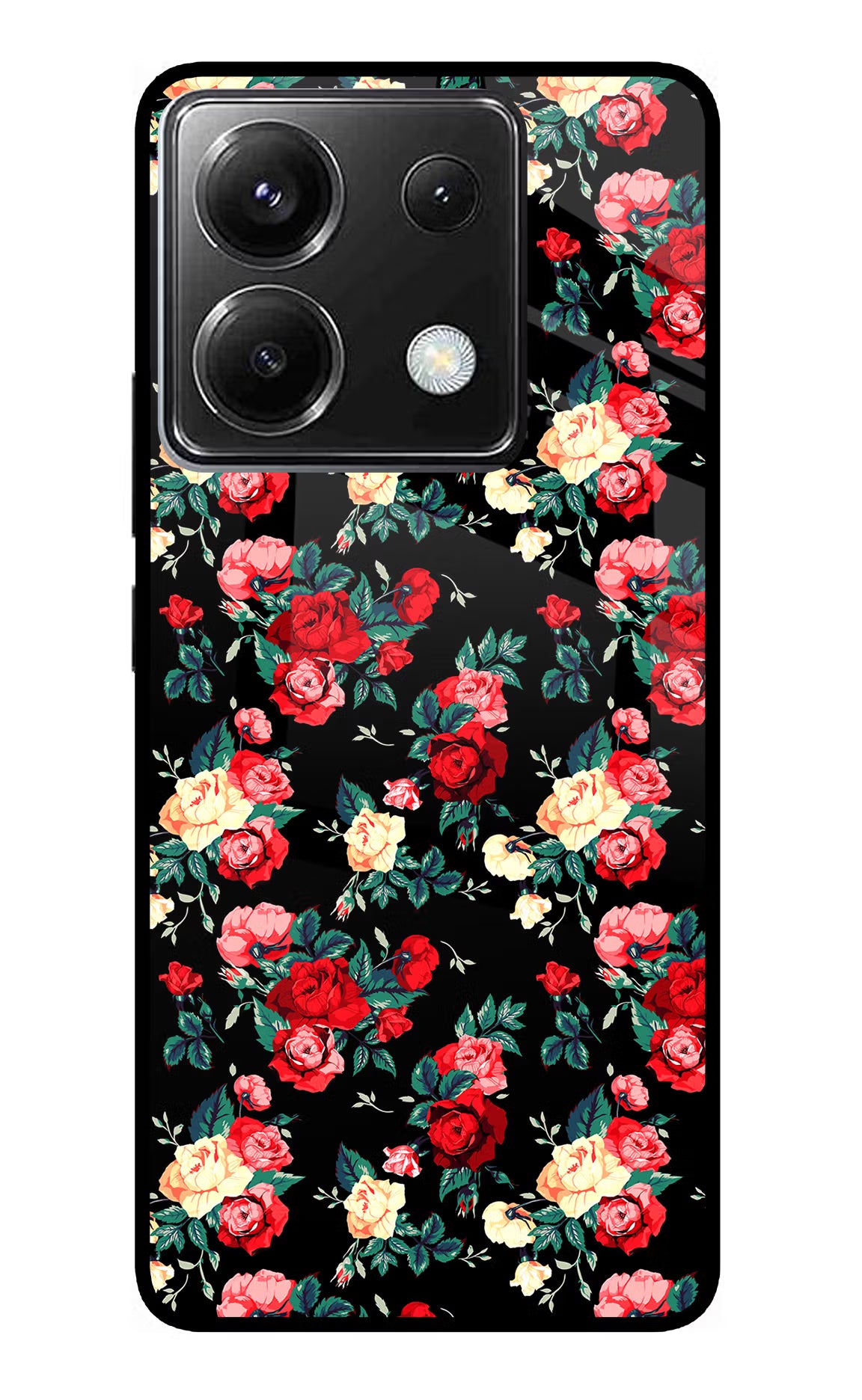 Rose Pattern Poco X6 Glass Case Back Cover by Casekaro