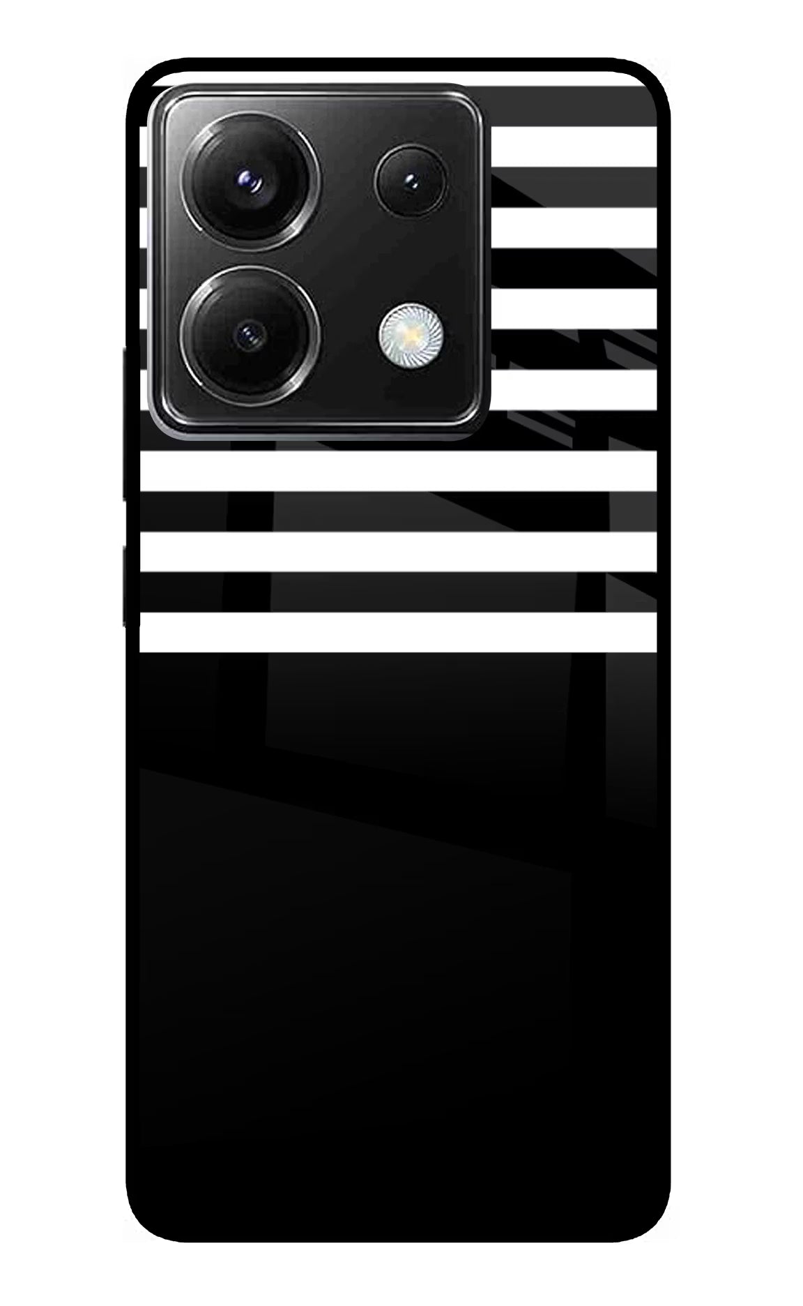 Black and White Print Poco X6 Glass Case Back Cover by Casekaro