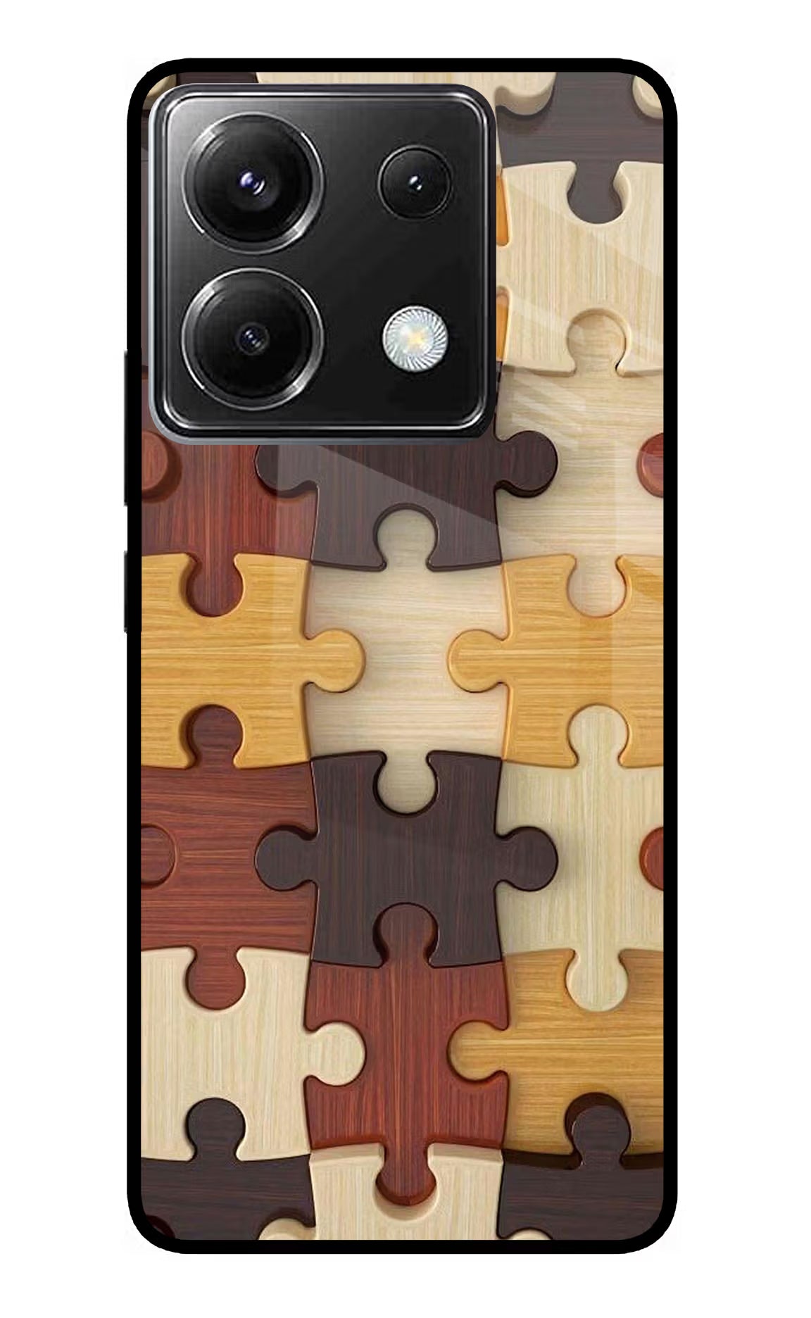 Wooden Puzzle Poco X6 Glass Case Back Cover by Casekaro