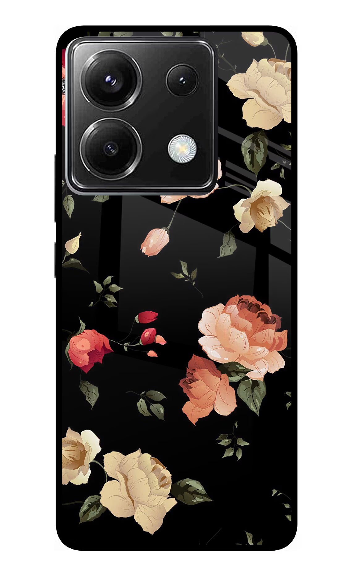 Flowers Poco X6 Glass Case Back Cover by Casekaro
