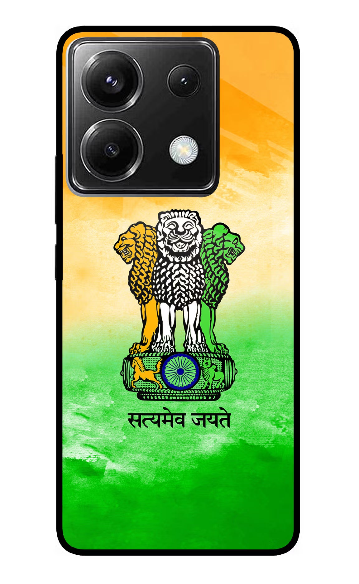 Satyamev Jayate Flag Poco X6 Glass Case Back Cover by Casekaro