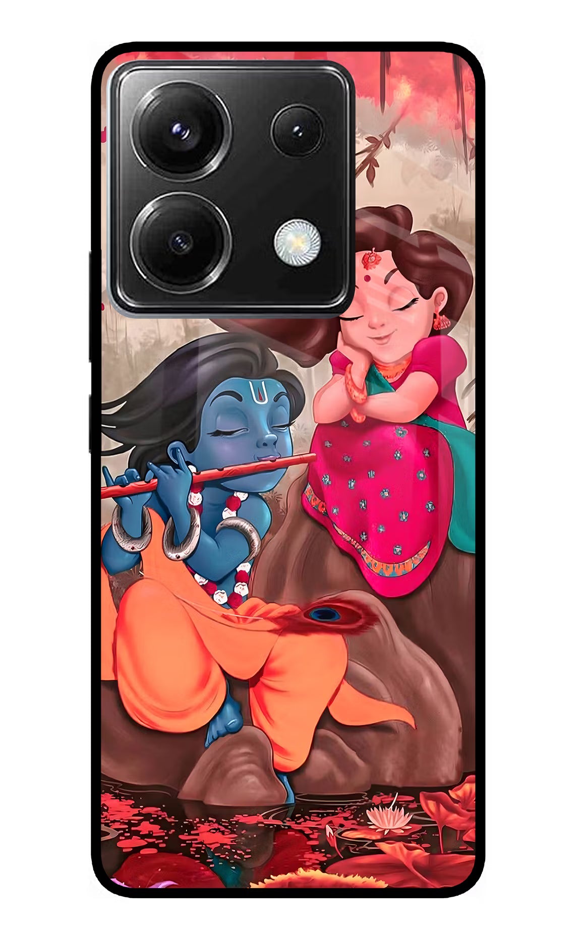 Radhe Krishna Poco X6 Glass Case Back Cover by Casekaro