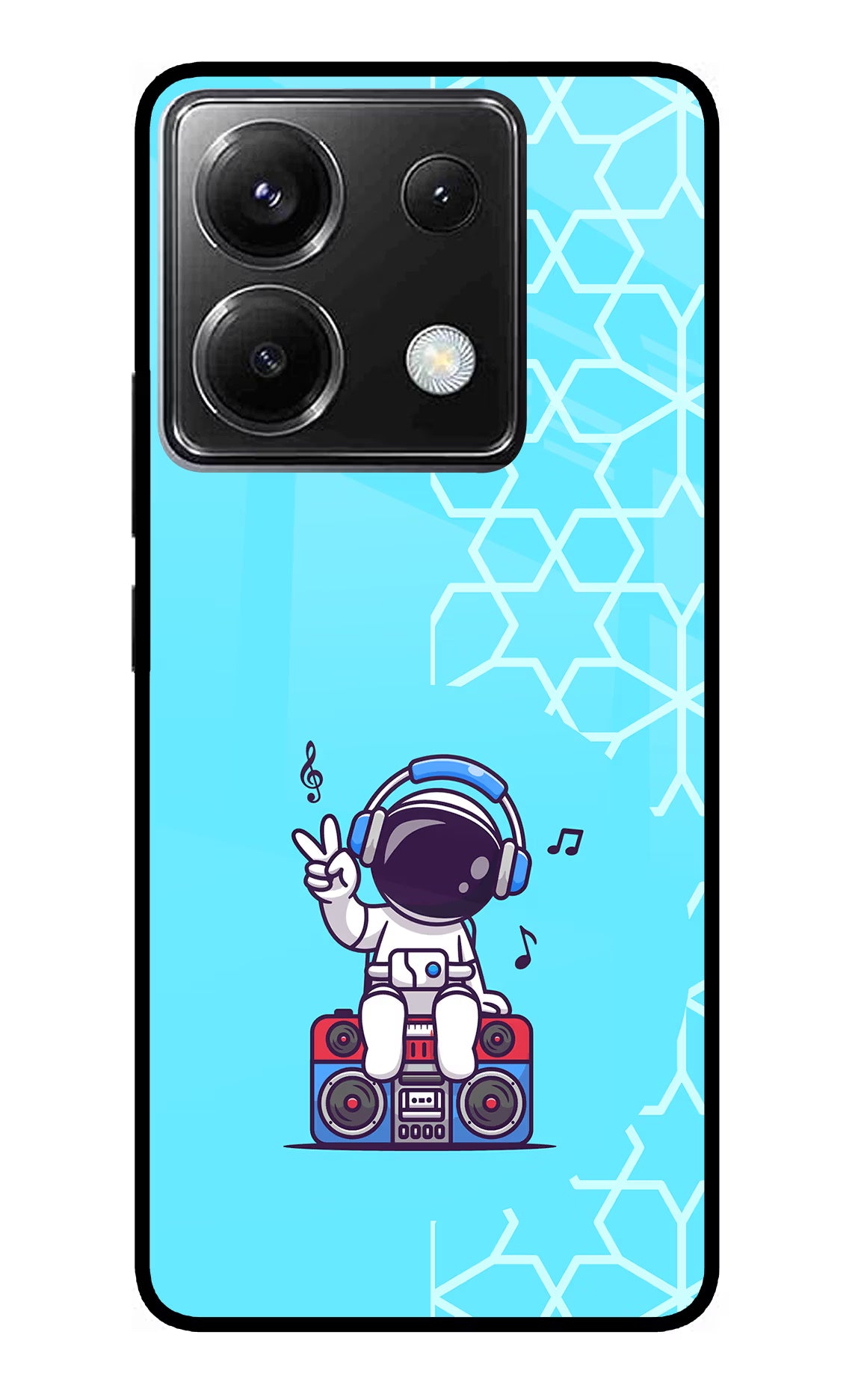 Cute Astronaut Chilling Poco X6 Glass Case Back Cover by Casekaro