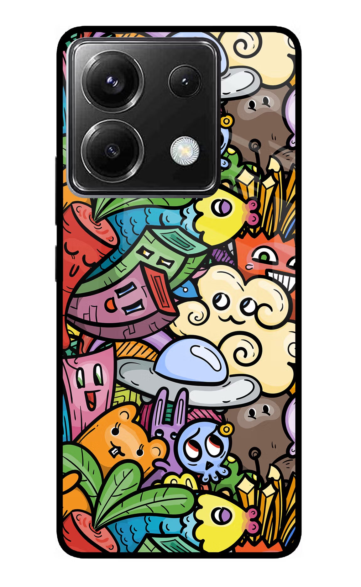 Veggie Doodle Poco X6 Glass Case Back Cover by Casekaro