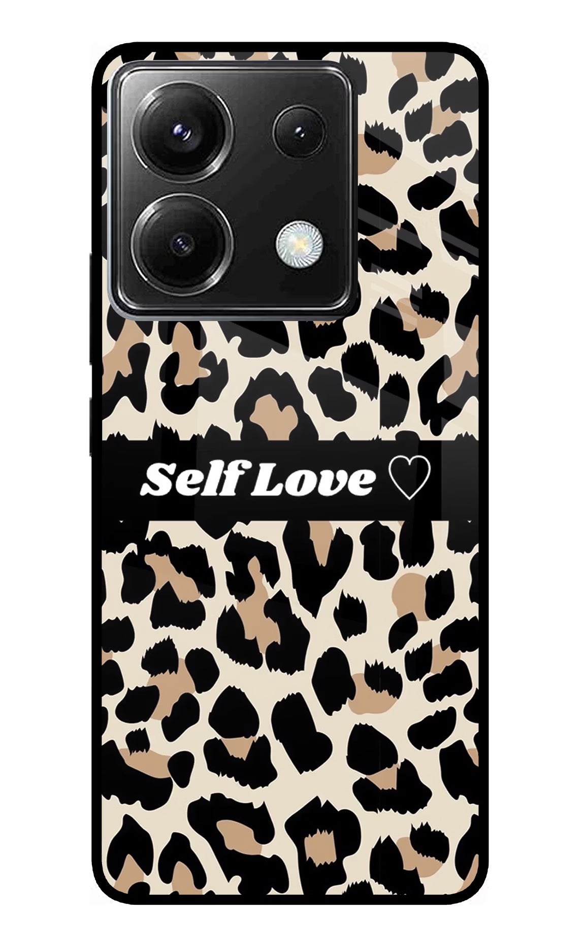 Leopard Print Self Love Poco X6 Glass Case Back Cover by Casekaro