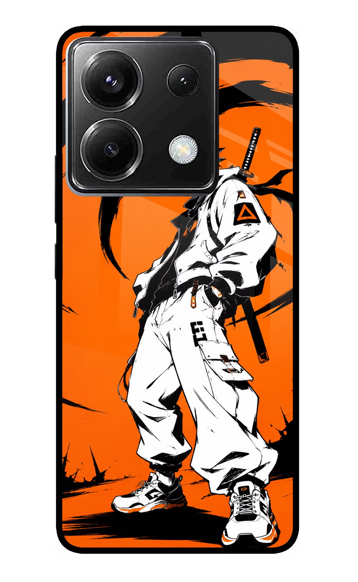 Street Samurai  Poco X6 Glass Case Back Cover by Casekaro