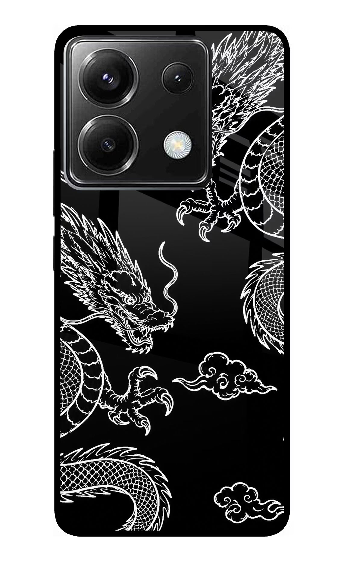 Twin Dragons Poco X6 Glass Case Back Cover by Casekaro