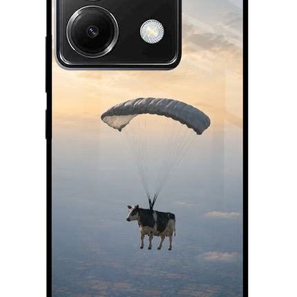 Skydiving Cow Poco X6 Glass Case