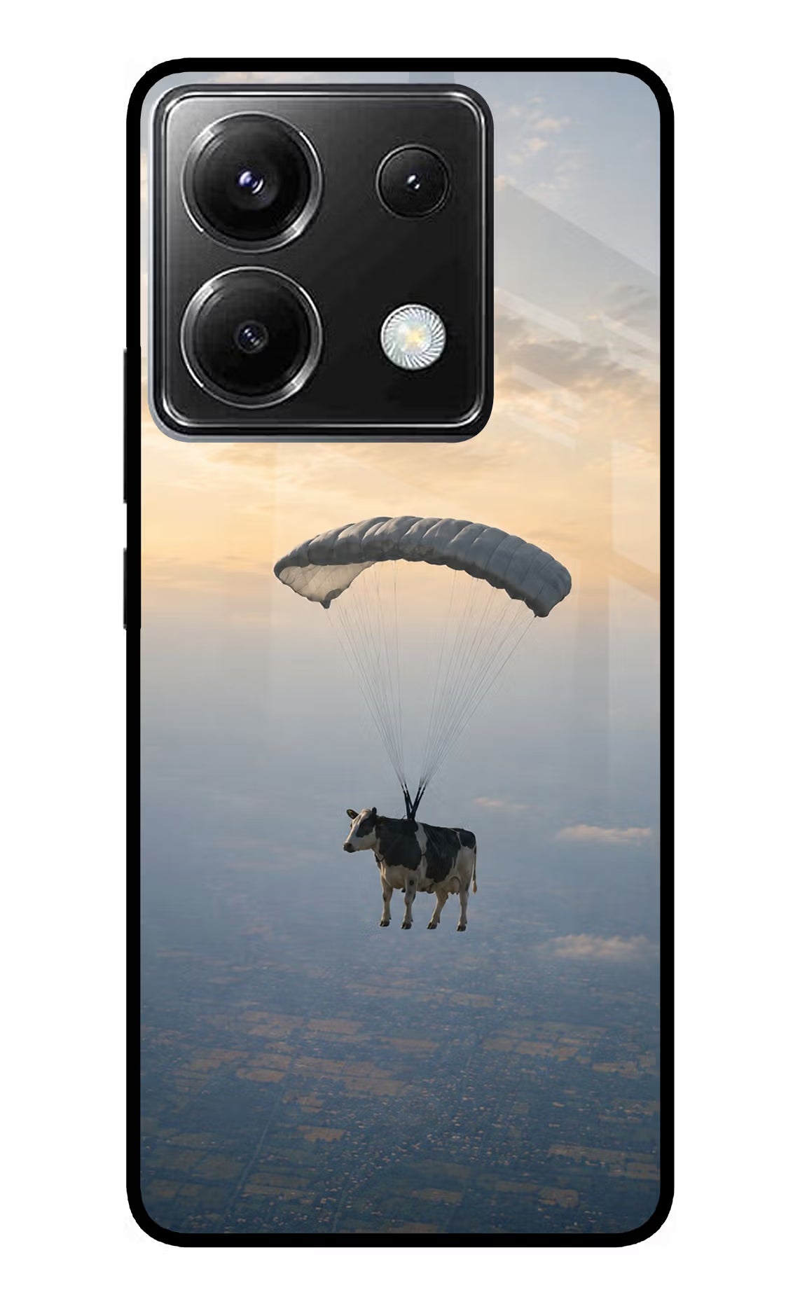 Skydiving Cow Poco X6 Glass Case