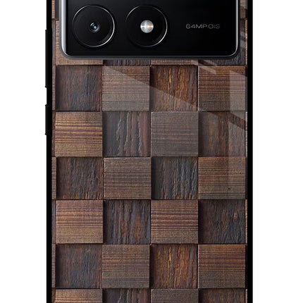 Wooden Cube Design Poco X6 Pro Glass Case Back Cover by Casekaro