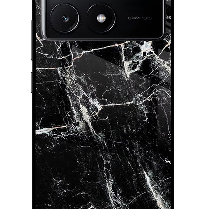 Black Marble Texture Poco X6 Pro Glass Case Back Cover by Casekaro