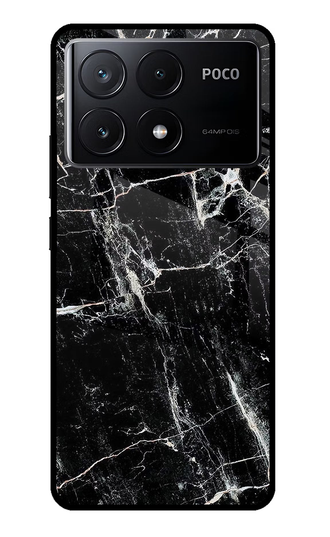 Black Marble Texture Poco X6 Pro Glass Case Back Cover by Casekaro